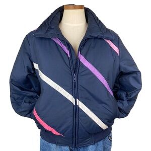 Vintage Sno Rags Puffer Ski Jacket Navy Blue Multi